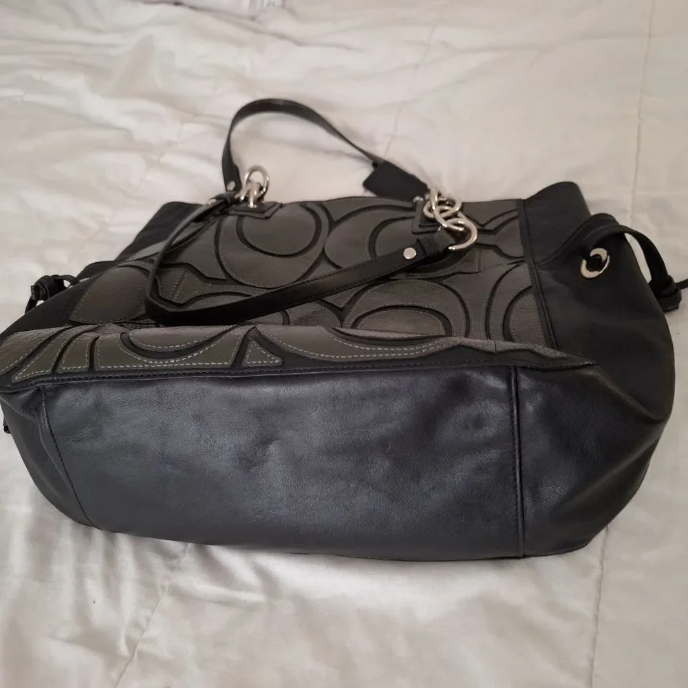 Coach Black and Gray Embossed C Patterned Tote - Picture 8 of 9